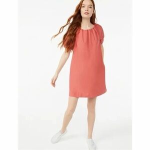 Free Assembly Coral Shift Dress – Eyelet Puff Sleeve – Size XL – Cotton